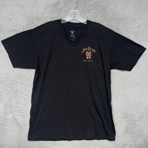 Official Jim Beam T Shirt Men's Size Large Black V Neck Whiskey Logo Casual‎ Tee